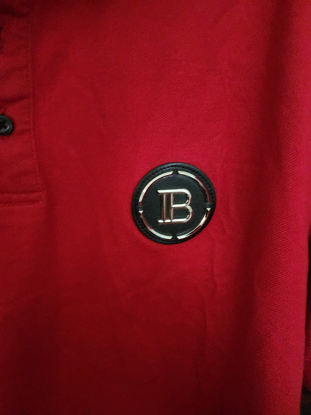 Balmain Red Polo with Round 'B' Logo Patch